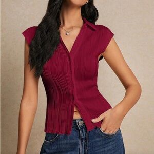 Elegant Burgundy pleated Sleeve Blouse